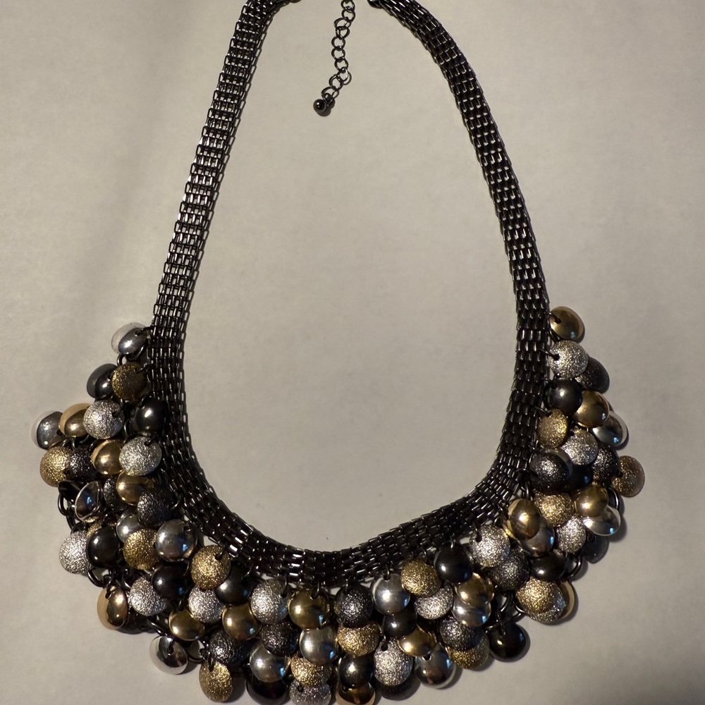 Black, Gold & Silver Tone Metal Dangles Bib Necklace